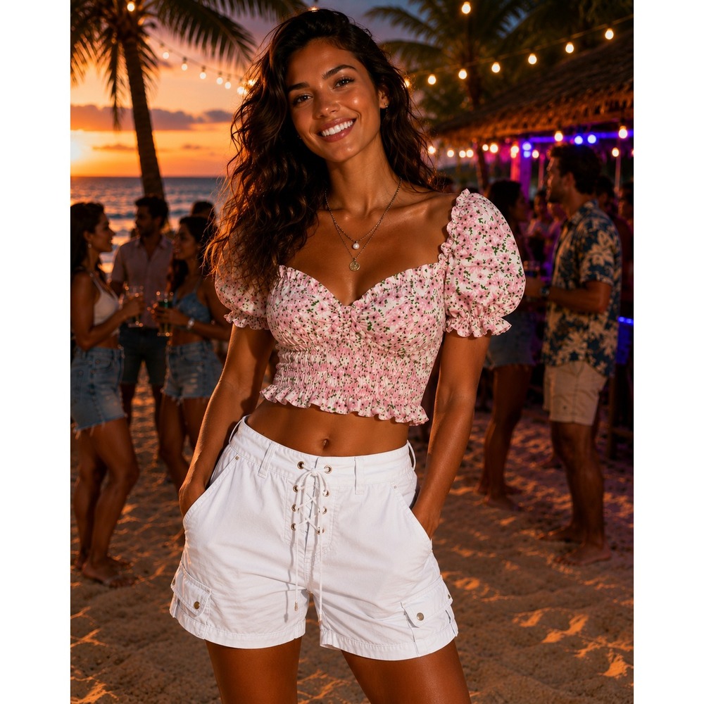Alice Olivia Floral Smocked Crop Top Puff Sleeve Sweetheart Neckline
